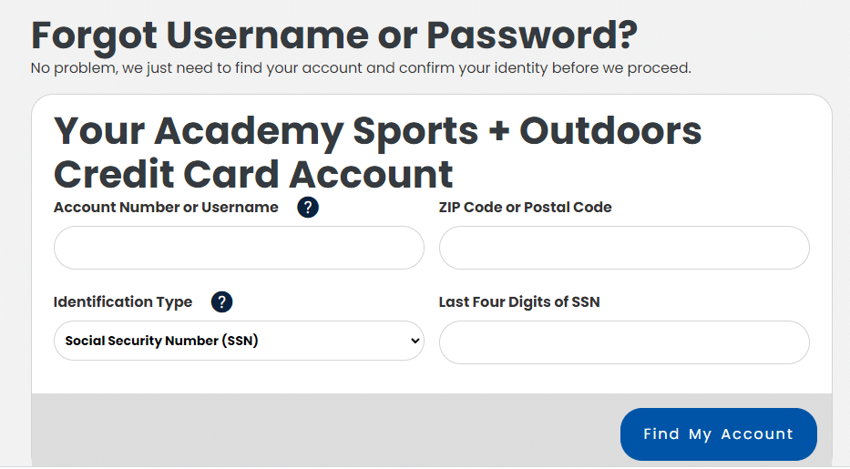 How to Reset Academy Credit Card Username/Password